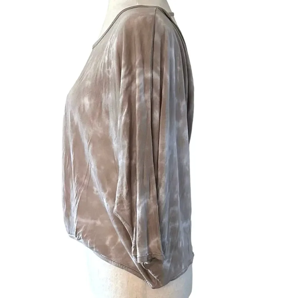Revolve LA Made Womens XS Tie Dye Top Brown Open Draped Back 3/4 Sleeves NWT - Picture 3 of 10